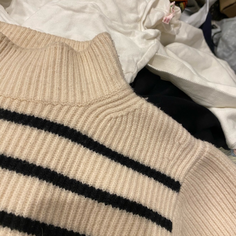 KHAITE Striped Cream and Black Mock Neck Sweater - Picture 6 of 7